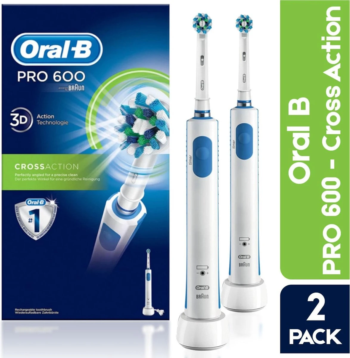 Duopack Oral B 600 Cross Action Elektrische Tandenborstel - 2 Stuks Voordeelverpakking 1 Duopack Oral B 600 Cross Action Elektrische Tandenborstel - 2 Stuks Voordeelverpakking