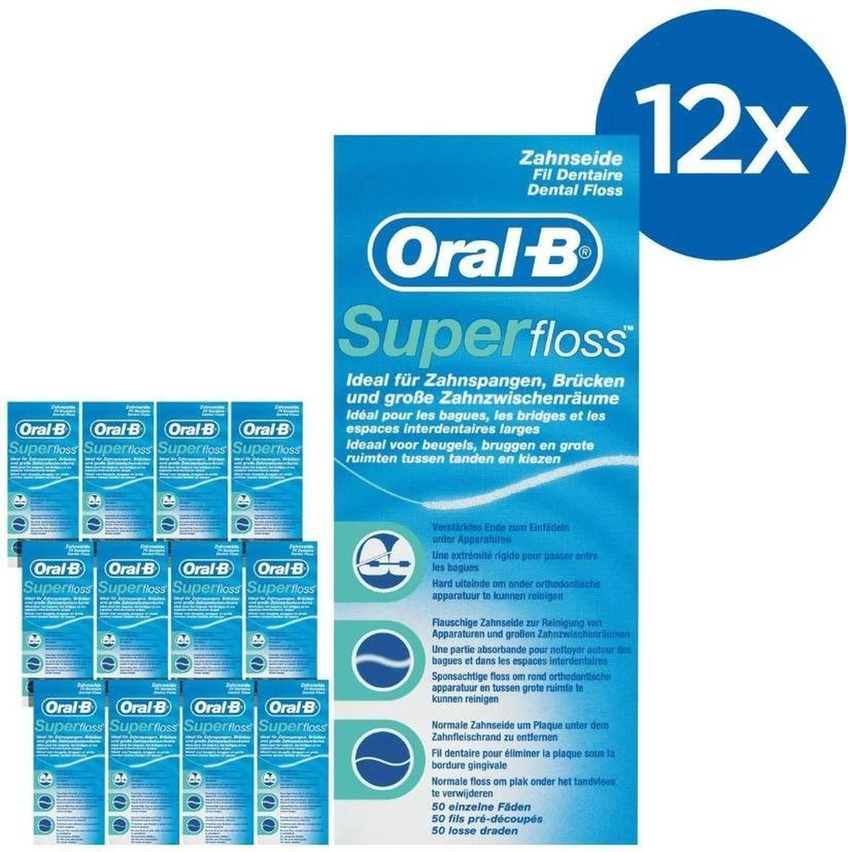Oral B Superfloss 12 X 50 Stuks - Flosdraad - Voordeelverpakking 1 Oral B Superfloss 12 X 50 Stuks - Flosdraad - Voordeelverpakking