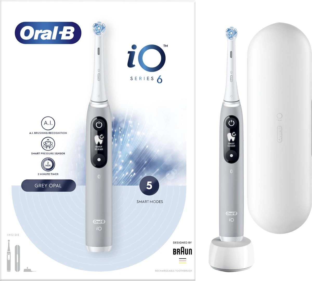 Oral B Oral-B IO - 6 - Opal Grey-Elektrische Tandenborstel Met Revolutionaire Magnetische Technologie Powered By Braun 1 Oral B Oral-B IO - 6 - Opal Grey-Elektrische Tandenborstel Met Revolutionaire Magnetische Technologie Powered By Braun