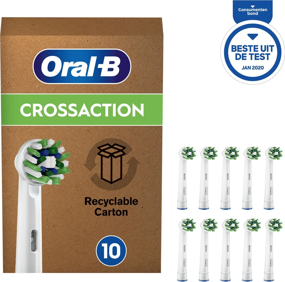 Oral B Oral-B CrossAction - Met CleanMaximiser-technologie - Opzetborstels - 10 Stuks - Brievenbusverpakking 1 Oral B Oral-B CrossAction - Met CleanMaximiser-technologie - Opzetborstels - 10 Stuks - Brievenbusverpakking